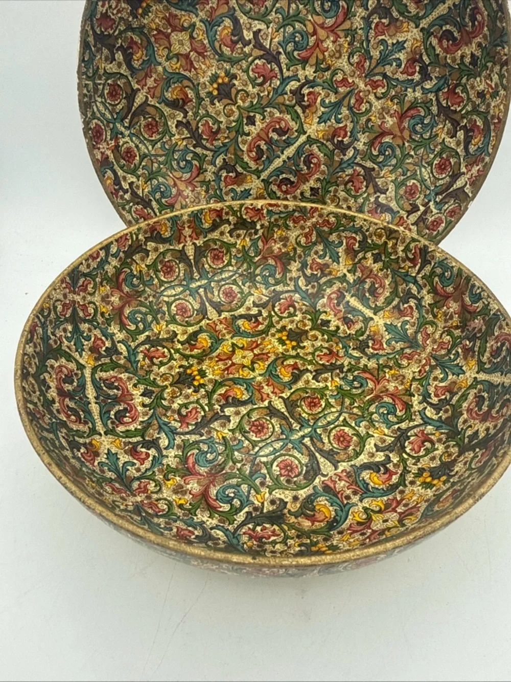 2 VTG MCM Viking Paper Mache Bowl Import Japan  Floral Pattern 9”